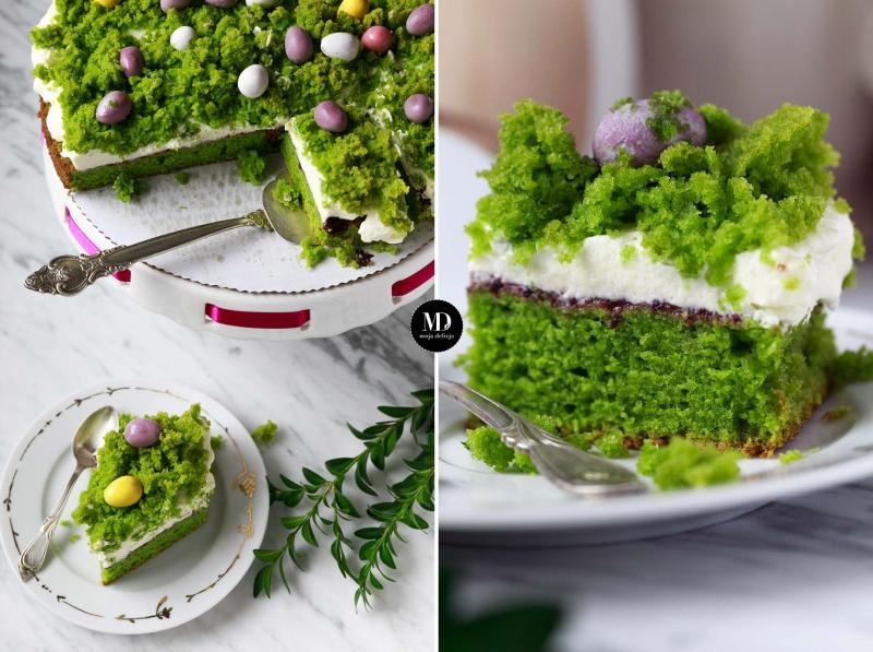 Wielkanocny Leśny Mech – bez miksera – Tort szpinakowy z wegańską bitą śmietaną