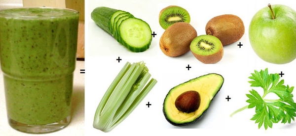 pietruszka + ogórek + seler + awokado + jabłka + kiwi