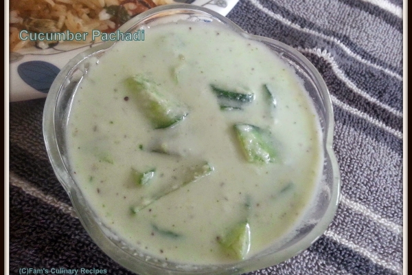 Cucumber Pachadi - Cucumber with yogurt-coconut gravy
