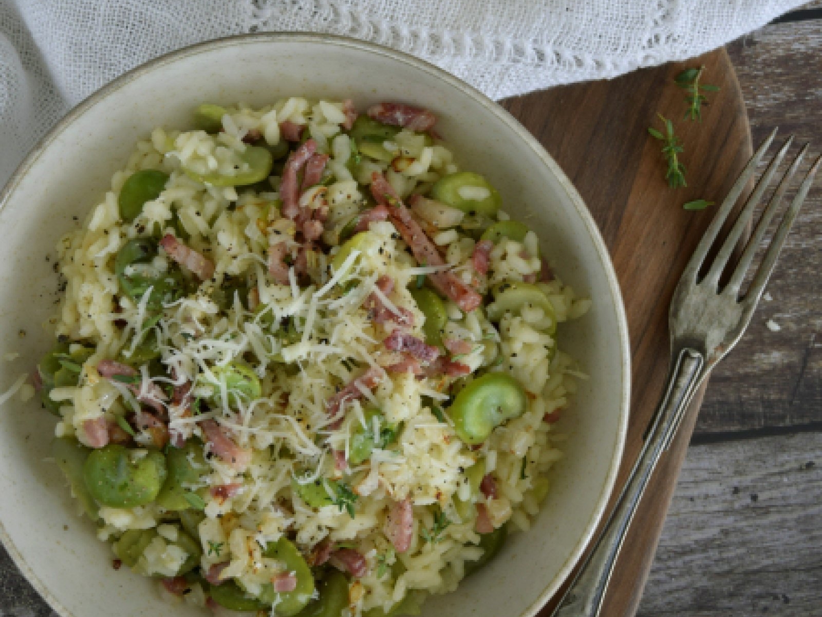 Risotto z bobem i boczkiem
