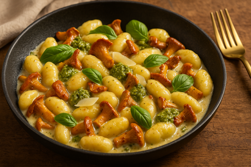 Gnocchi z kurkami i pesto bazyliowym – szybki obiad (15–20 min)