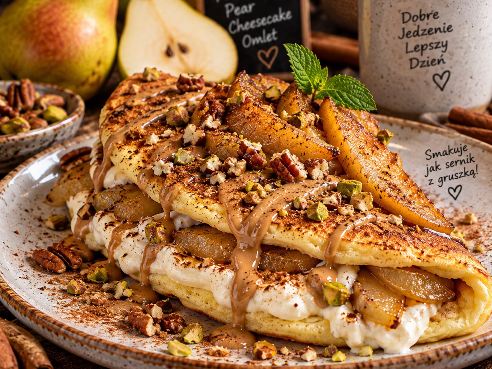 Fit Omlet z Gruszką – Proteinowy Cheesecake Omelet na Redukcję