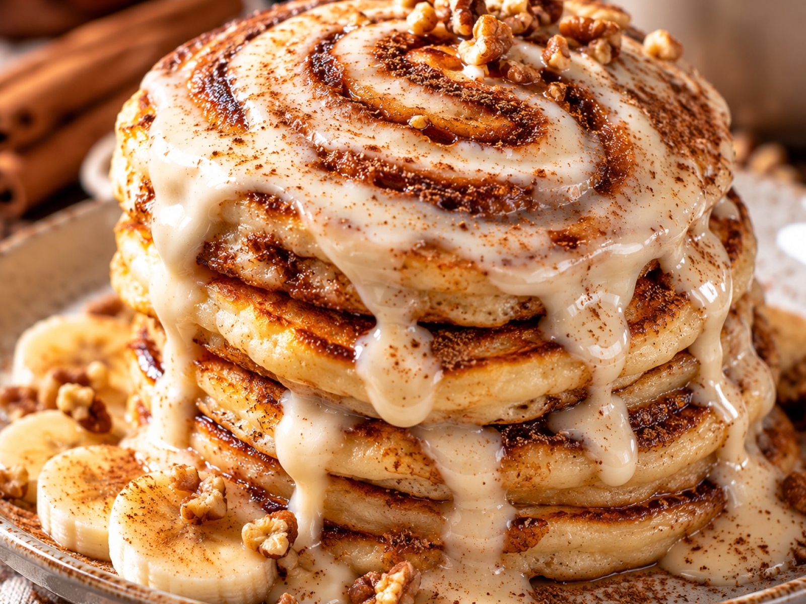 Pancakes à la cynamonki z polewą – puszyste placuszki na słodko