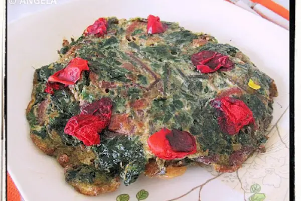 Omlet włoski z botwiną - Beetroot Leaves Omelette Recipe - Frittata alle cime di rapa rossa