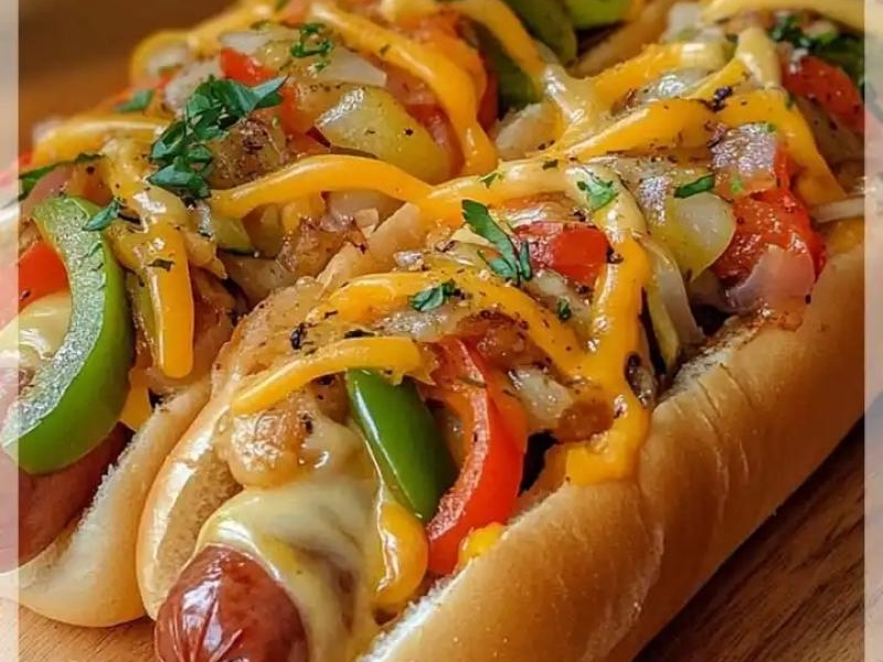 Zapiekane hot-dogi z kiełbasą i warzywami to pyszne danie