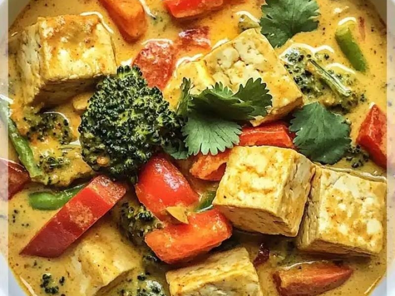 Curry z Tofu i Warzywami w Mleczku Kokosowym to pyszne danie