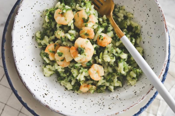 Risotto z jarmużem i krewetkami, obiad w 15 minut