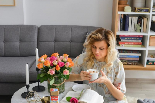 Cappuccino na mleku sojowym z pyłkiem pszczelim.