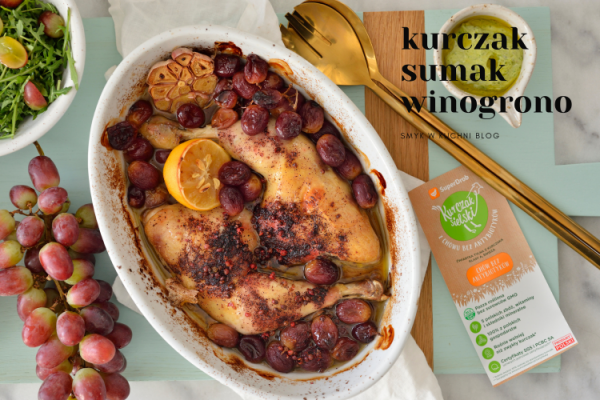 PIECZONE ĆWIARTKI KURCZAKA Z SUMAKIEM, WINOGRONO I CYTRYNĄ. CHRUPIĄCE FRYTKI Z BATATÓW!