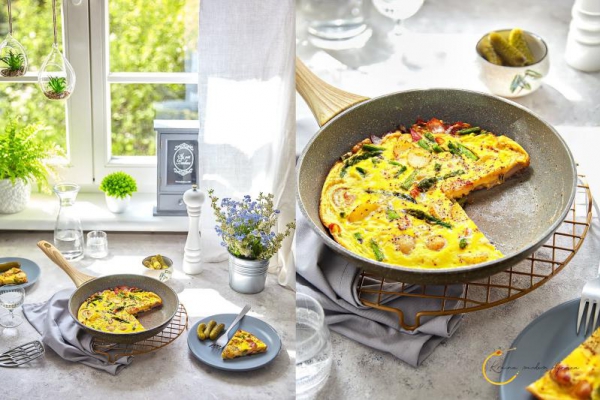 Frittata, czyli omlet z ziemniakami, szparagami i boczkiem
