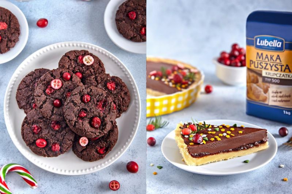 Świąteczne ciasteczka z żurawiną i tarta piernikowa- z mąk Lubella