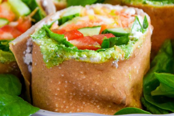 Wrapy gryczane z ricottą, pesto i warzywami