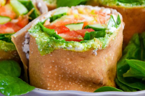 Wrapy gryczane z ricottą, pesto i warzywami