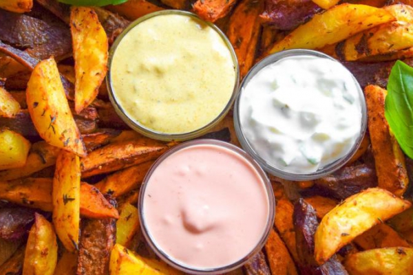 Pieczone frytki z trzema dipami FIT