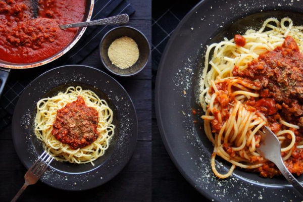 Spaghetti z orzechowym ragu (3 składniki)
