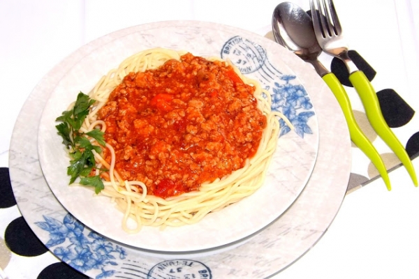 Spaghetti z indykiem.