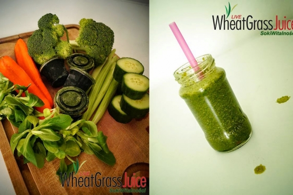 ogórek + trawa pszeniczna + seler naciowy + brokuł + marchewka + roszponka