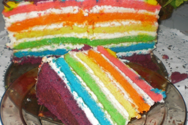 tort tęczowy Rainbow cake,urodziny mamy i  bukiecik  z lizaków 