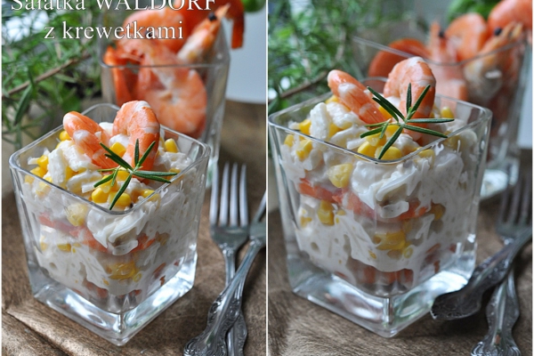 Sałatka Waldorf z krewetkami. Shrimp Waldorf Salad.