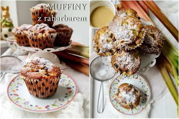 Muffiny z rabarbarem i cukrem pudrem