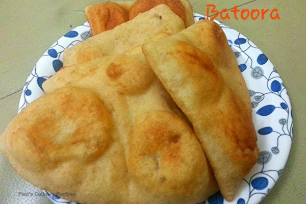 Batoora - Deep fried Indian yeast bread.