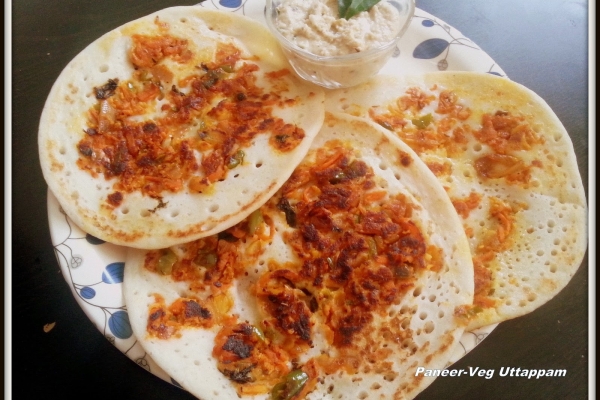 Paneer -Vegetable Uttappam - Cottage Cheese and Vegetable Fermented Rice Pancake