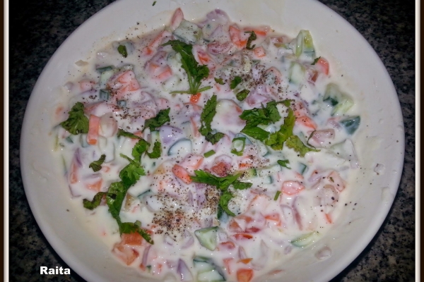 Raita - Yogurt mixed with onions and vegetables