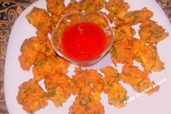 Palak Chicken Pakora or Spinach chicken fritters