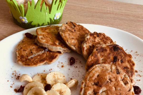Placki na śmietance kokosowej z bananem i gorzką czekoladą (bez laktozy, bez cukru)
