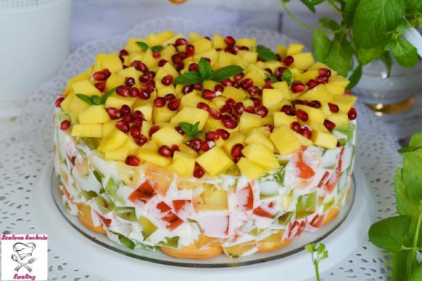 Kryształowy torcik z mango i granatem