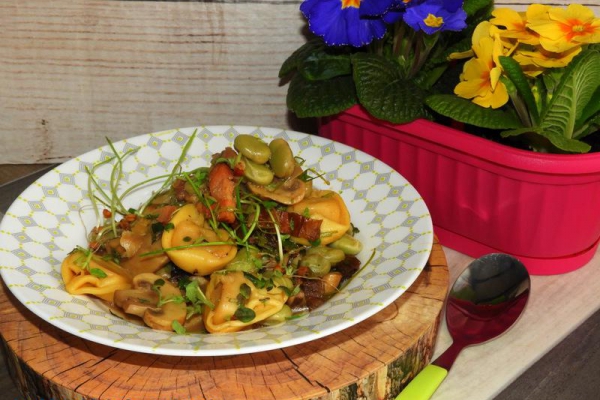 Gorący mix grzybowy z bobem i tortellini