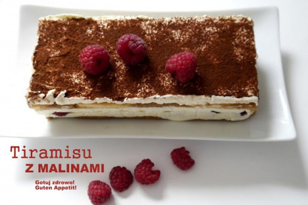 Tiramisu z malinami (bez jajek)