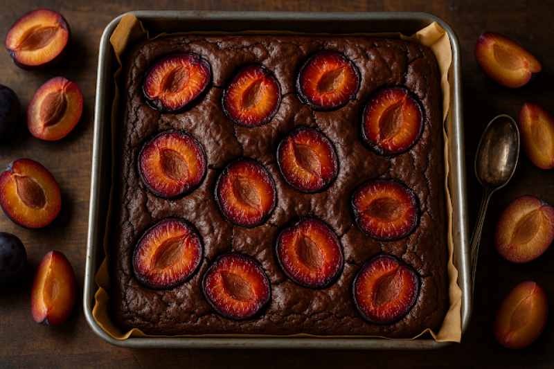Brownie śliwkowe z kakao – bez miksera, wieczorny deser