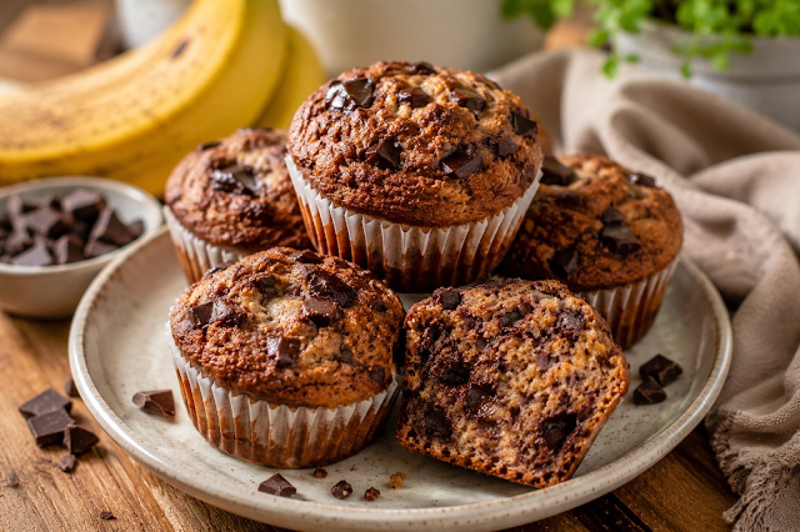 Fit muffiny bananowo-czekoladowe – miękkie i wilgotne
