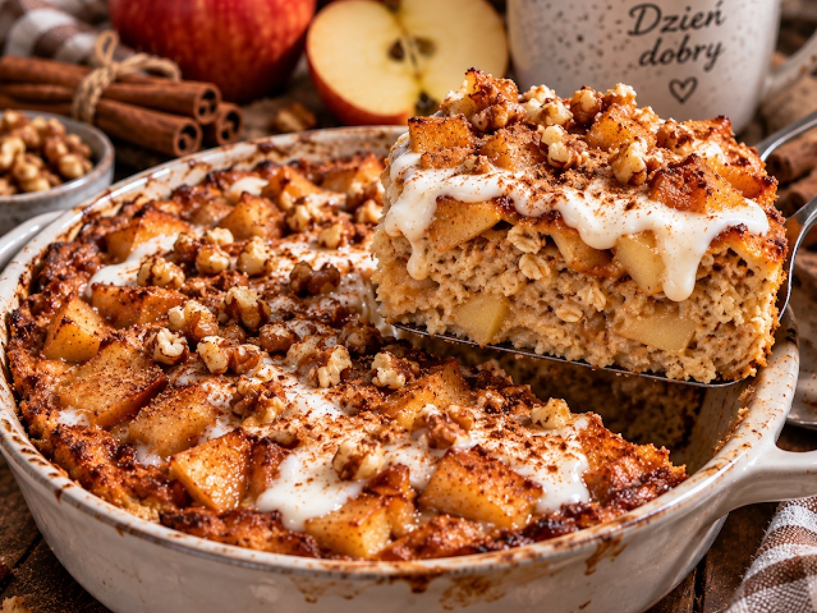 Baked oats à la szarlotka – fit przepis z jabłkami