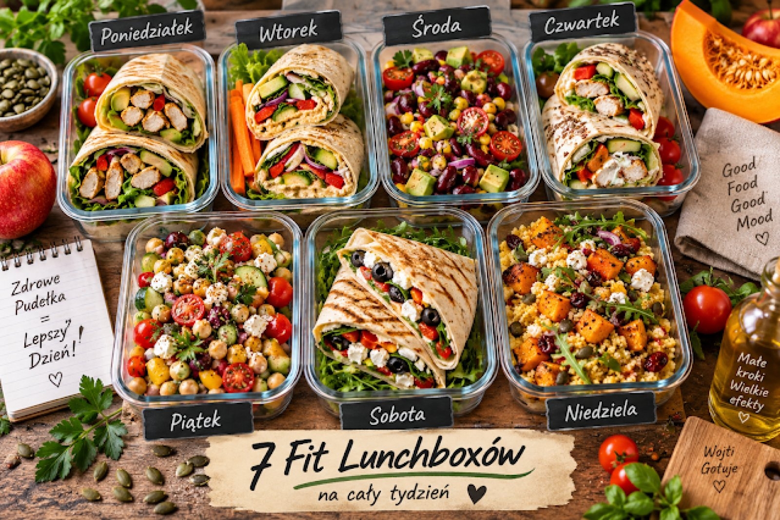 7 FIT LUNCHBOXÓW DO PRACY I SZKOŁY – POMYSŁY NA CAŁY TYDZIEŃ Z KALORIAMI I MAKRO
