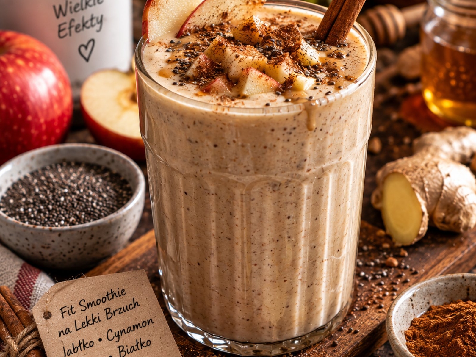 Fit Smoothie na Lekki Brzuch – Jabłko, Cynamon, Imbir i Białko