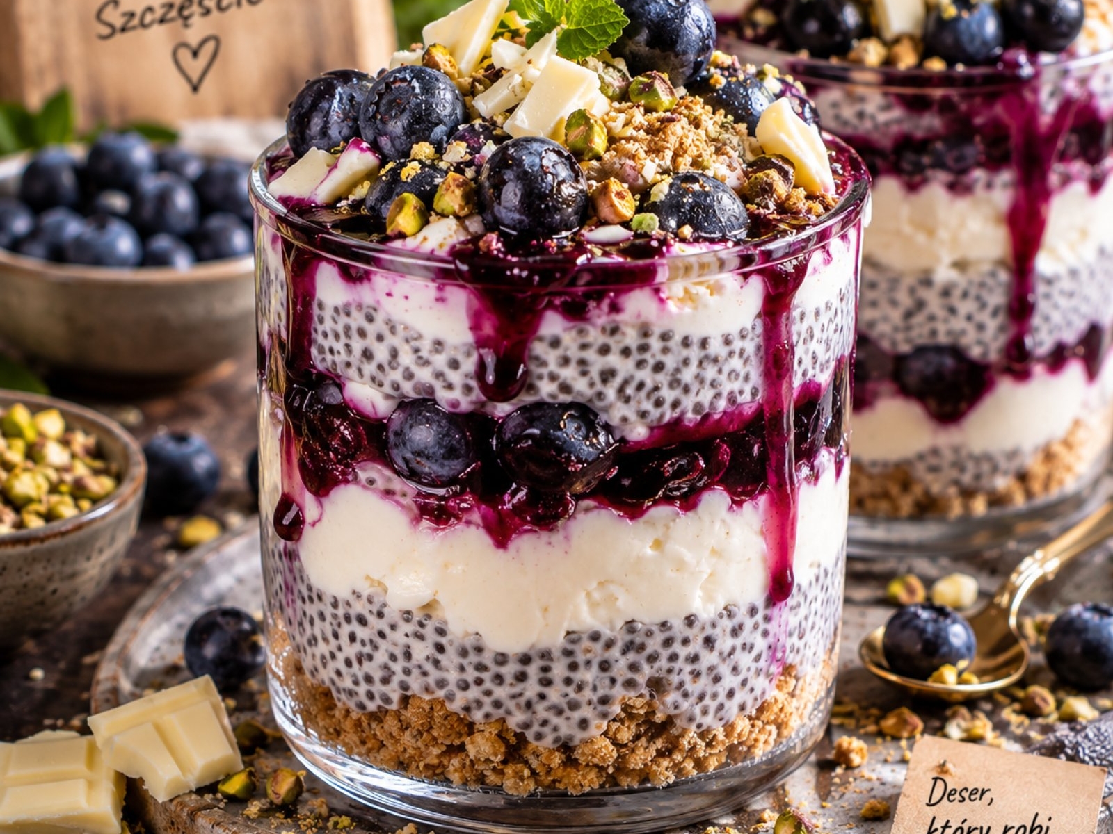 Fit Blueberry Cheesecake Chia Cups – Proteinowy Pudding Chia z Borówkami