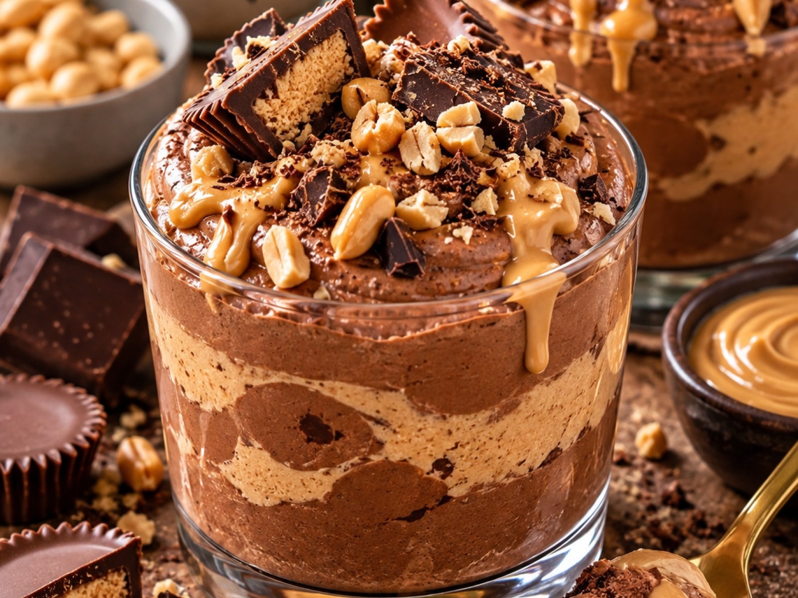 Protein Peanut Butter Cup Mousse – fit deser z serka wiejskiego i masła orzechowego