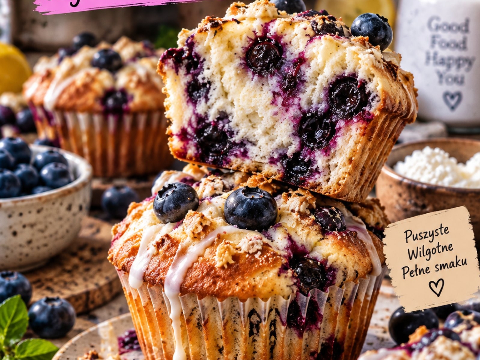 High Protein Muffiny Jagodowe z Twarogiem – 13 g Białka