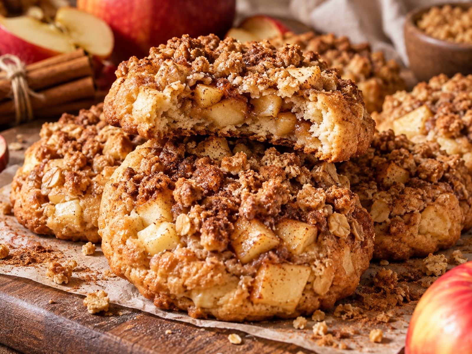Fit Apple Crumble Cookies – proteinowe ciasteczka z jabłkiem i cynamonem