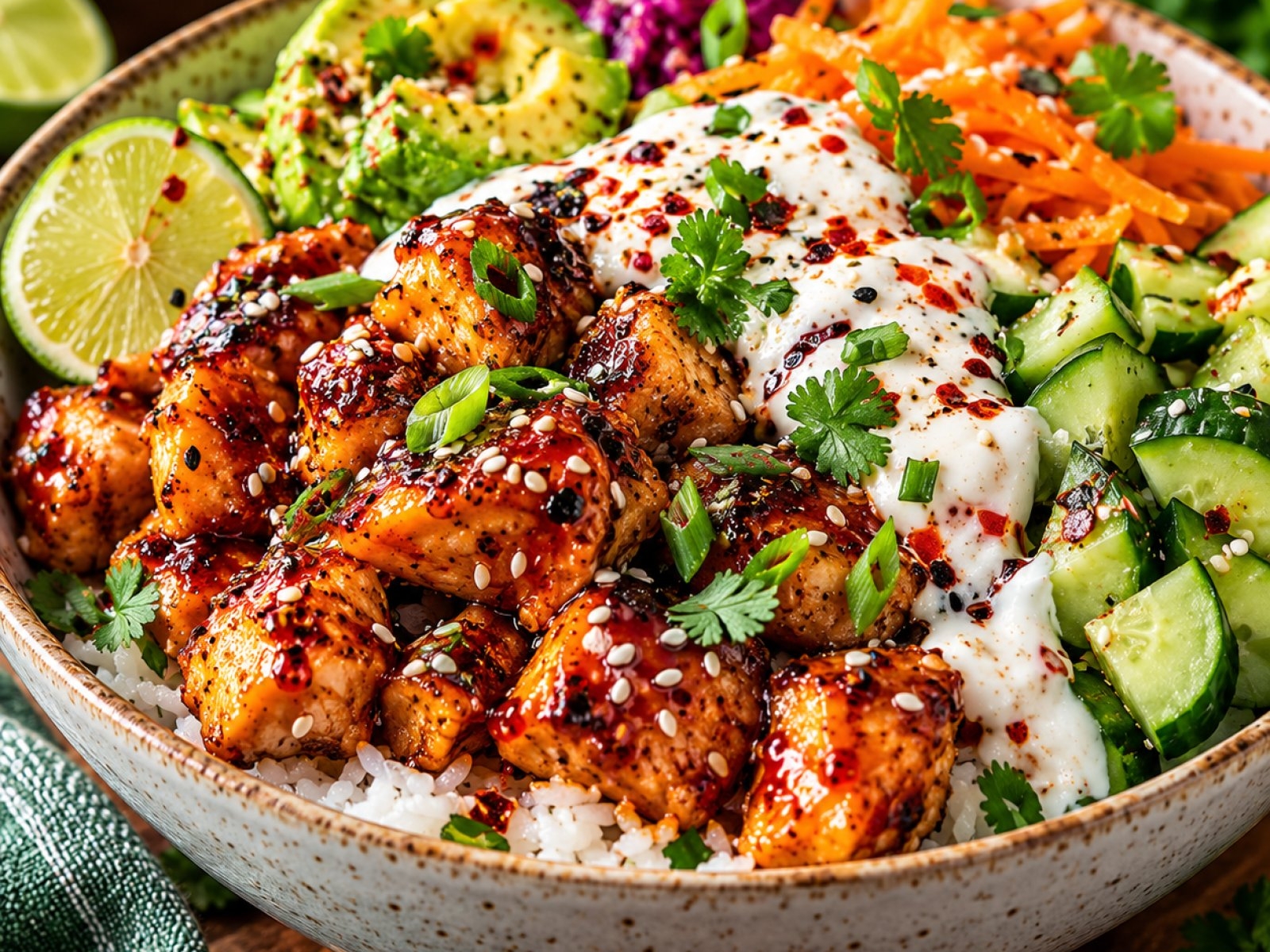 Hot Honey Chicken Bowl – kurczak w miodowo-pikantnej glazurze