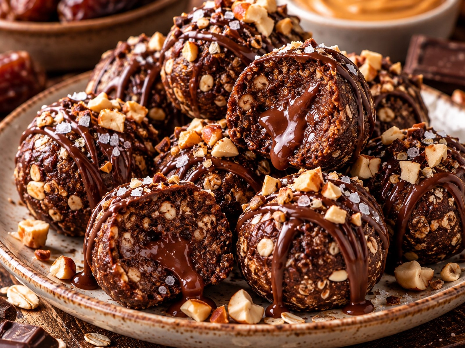 Proteinowe kulki brownie z daktyli i czekolady – bez pieczenia