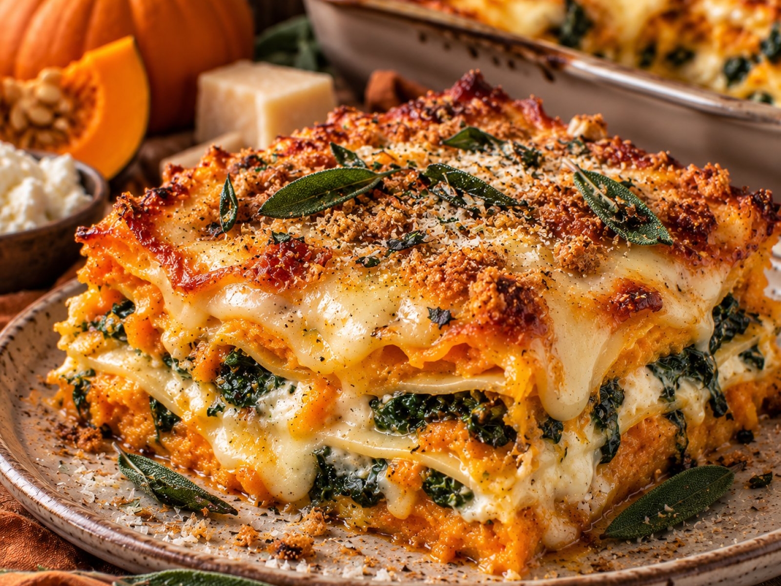 Lasagne dyniowa ze szpinakiem i mozzarellą – kremowy przepis