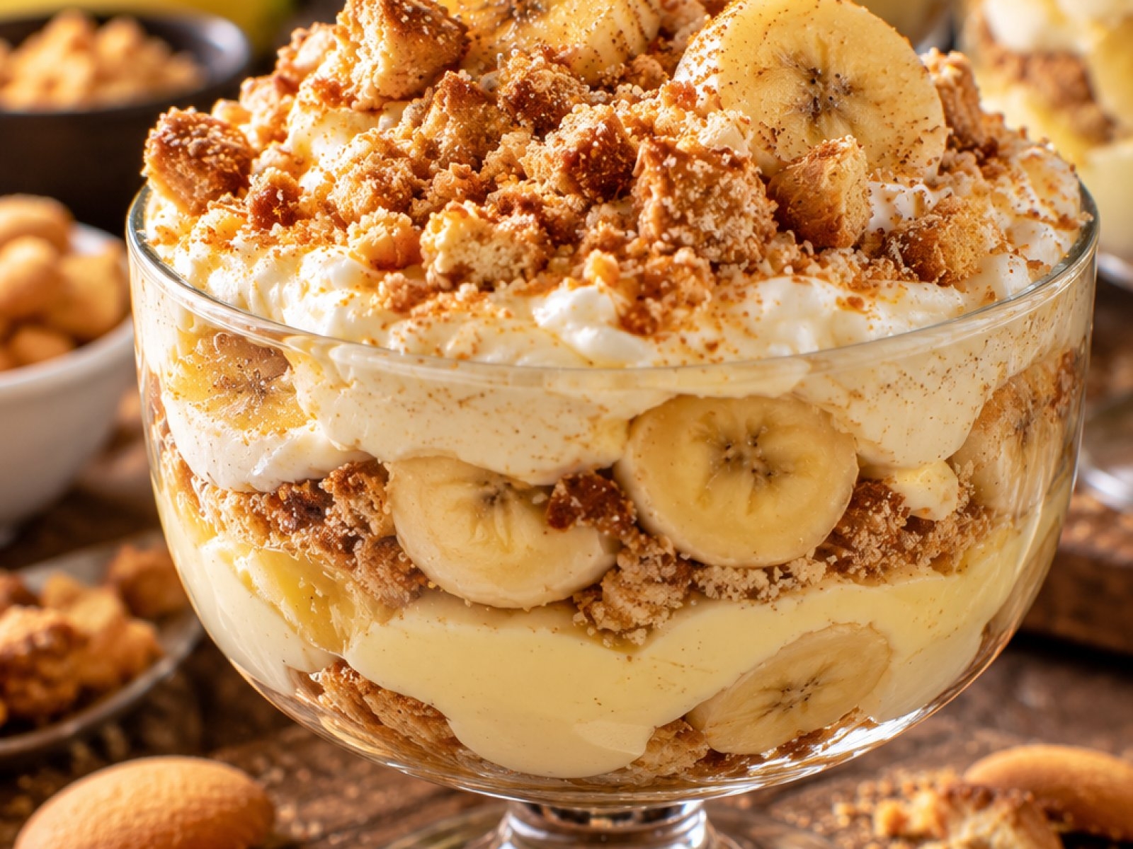 Proteinowy banana pudding z chrupiącą kruszonką – fit deser