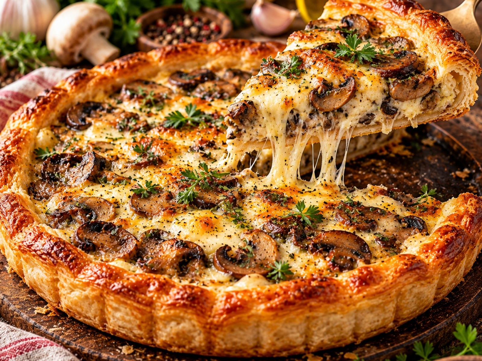 Tarta z pieczarkami i serem – prosty przepis na kolację