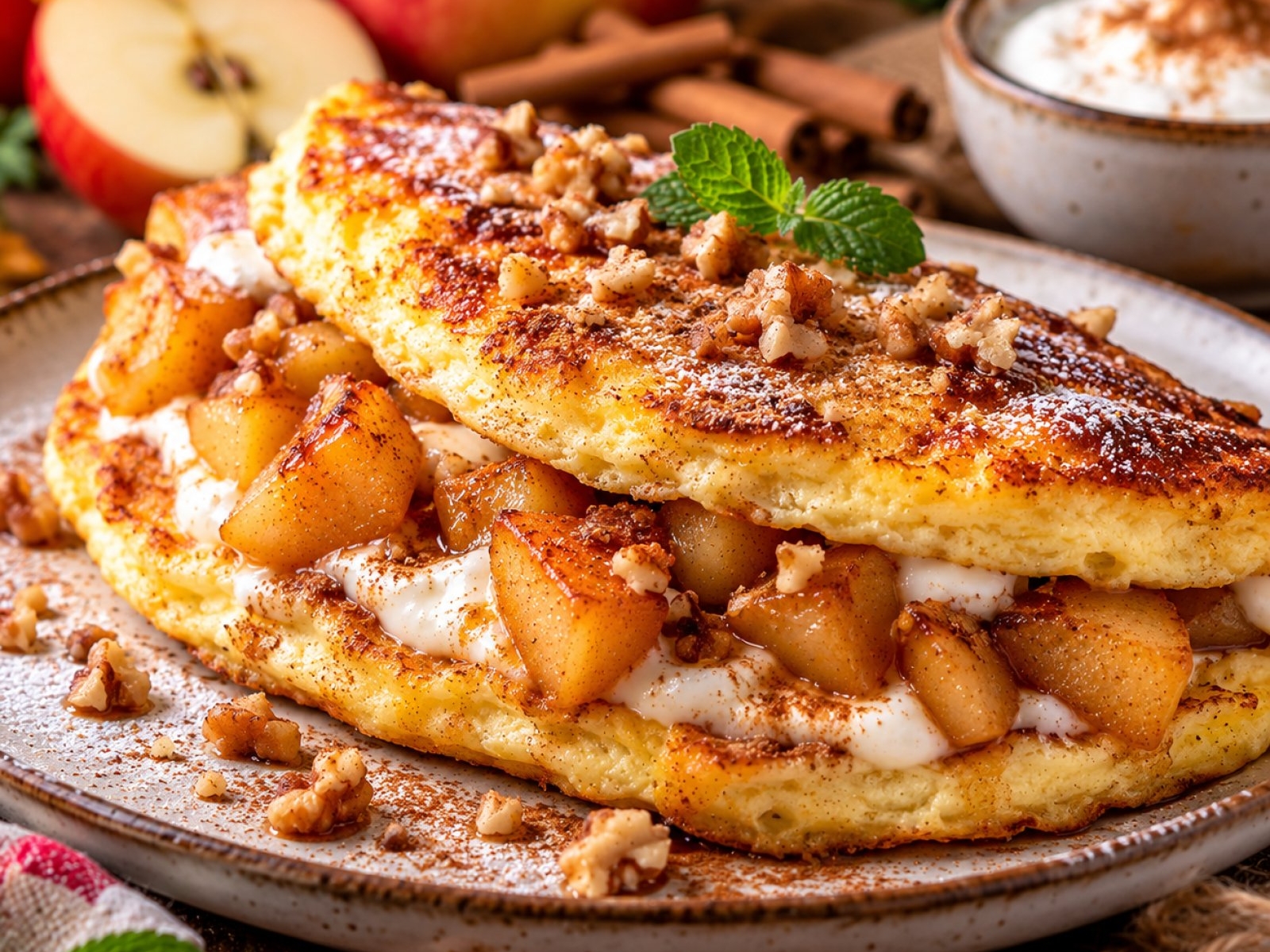 Fit omlet szarlotkowy ze skyrem – smakuje jak sernik z jabłkami