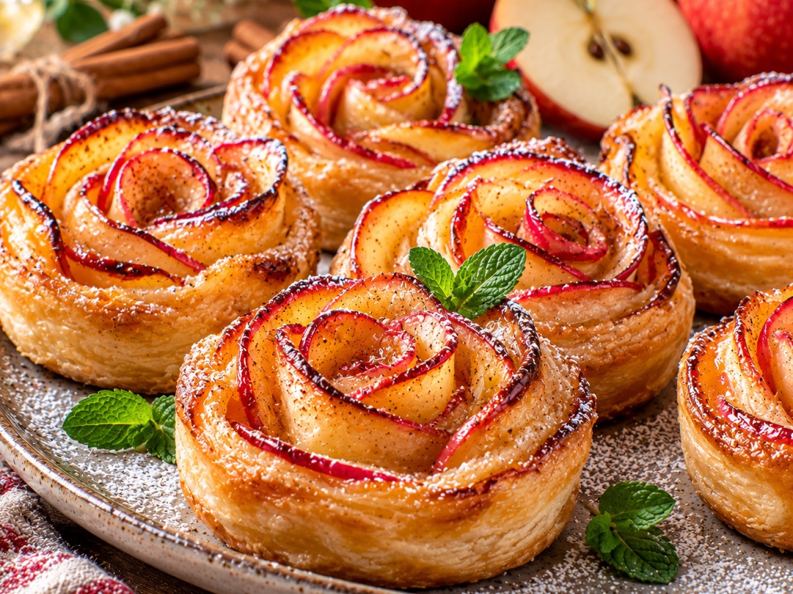 Różyczki z jabłek i ciasta francuskiego – prosty deser