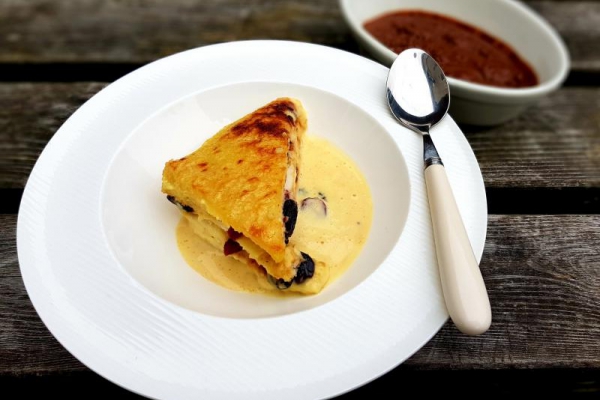 Bread pudding with chocolate sorbet