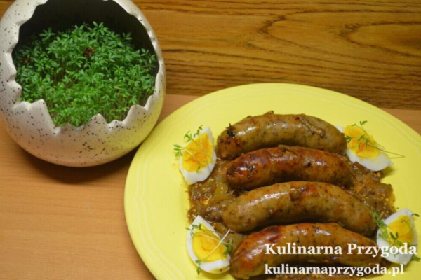 Pyszna biała kiełbasa pieczona z piwem,musztardą francuską, sosem sojowym…